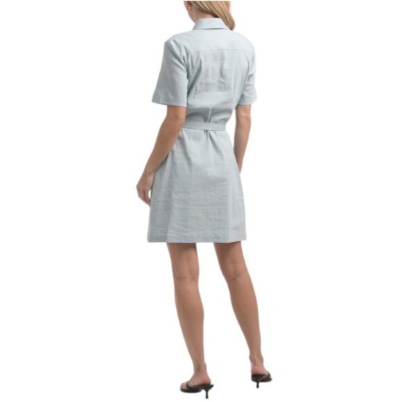 THEORY Linen Blend Short Sleeve Mini Dress With Pockets - Picture 3 of 4